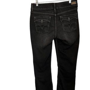 Levi's 526 Slender Boot Cut Size 8 Black Jeans Cute Buttons Flap Mid Rise Faded